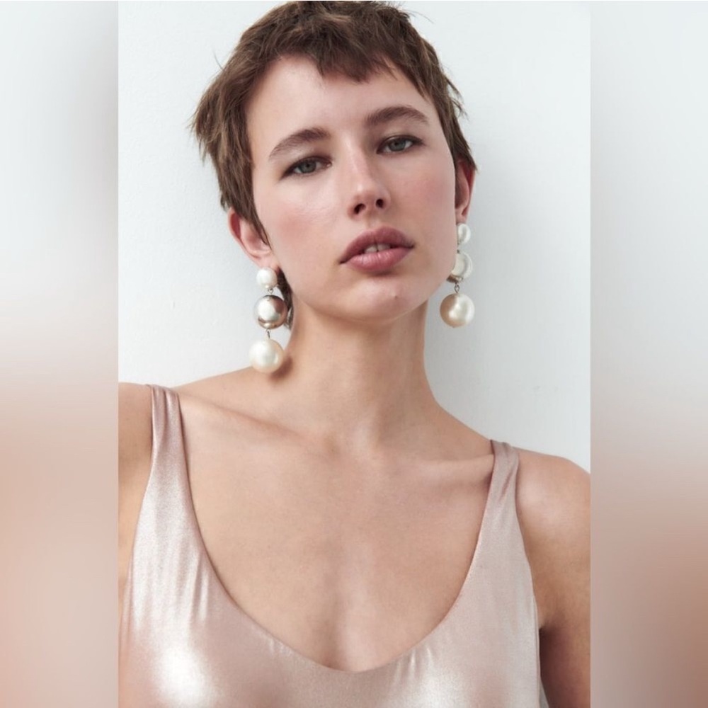 Pearl Silver Bauble Drop Earrings - Picture 3 of 16